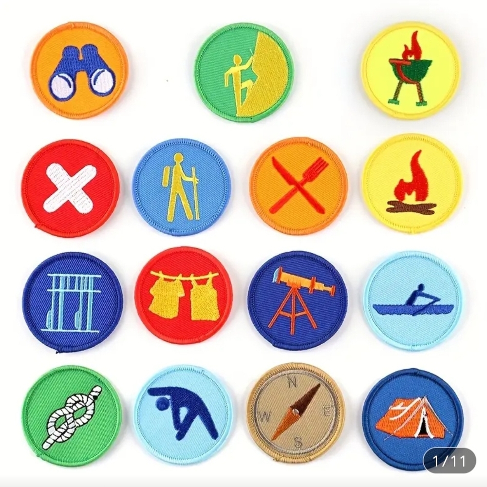 15 pc Girls Boys Scout Round Embroidered Colorful Patches Iron On Costume